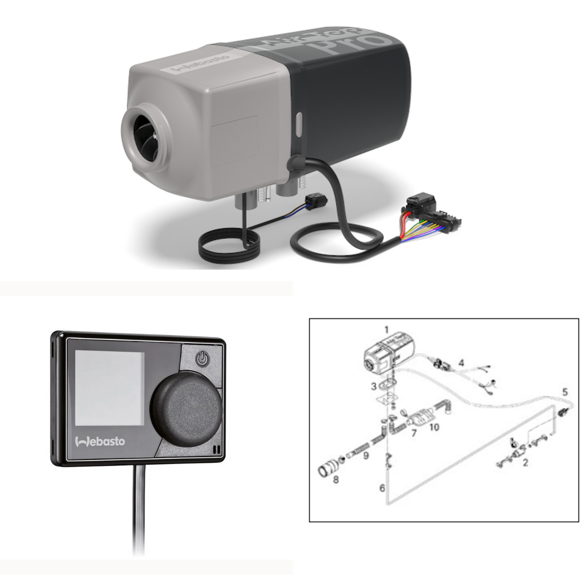 Webasto Luftheizung Air Top PRO 25 BENZIN 12V FP R W_LIN_STD (Basis Variante) 9045463A Einbausatz Standard 9045458A Uhr 9030025F