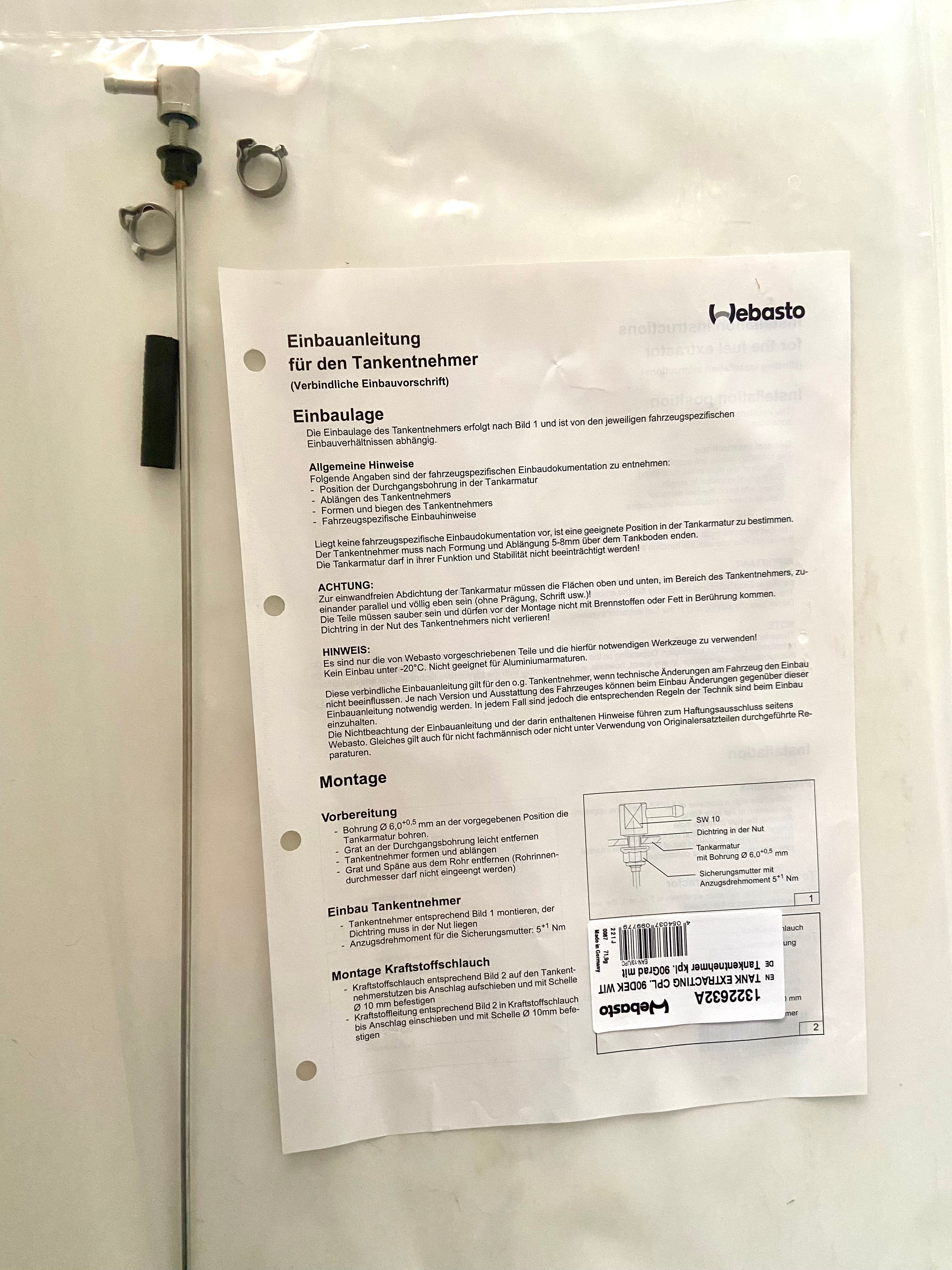 Webasto Tankentnehmer 90 Grad D 5mm Gewinde M6 für Metall- und Kunststofftanks 1322632A